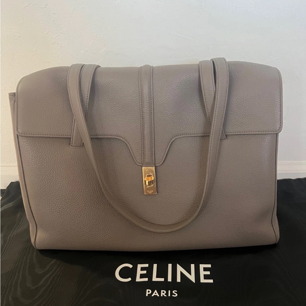 Celine Gray Leather Tote with Gold Hardware